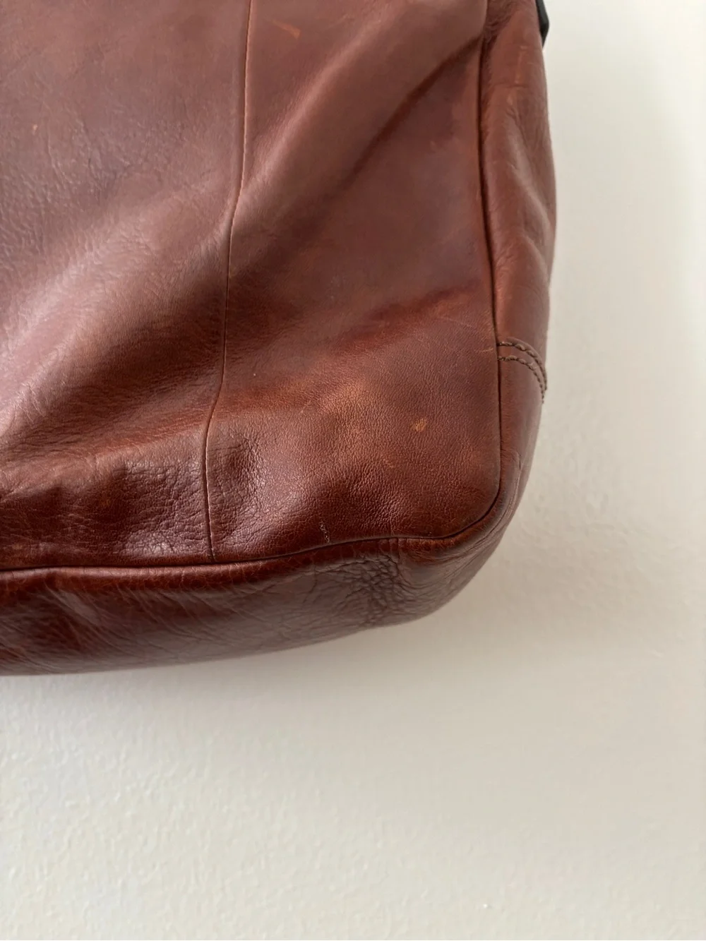Fossil Leather Messenger Bag Dark Brown Buckle Clasp Briefcase Silver Hardware